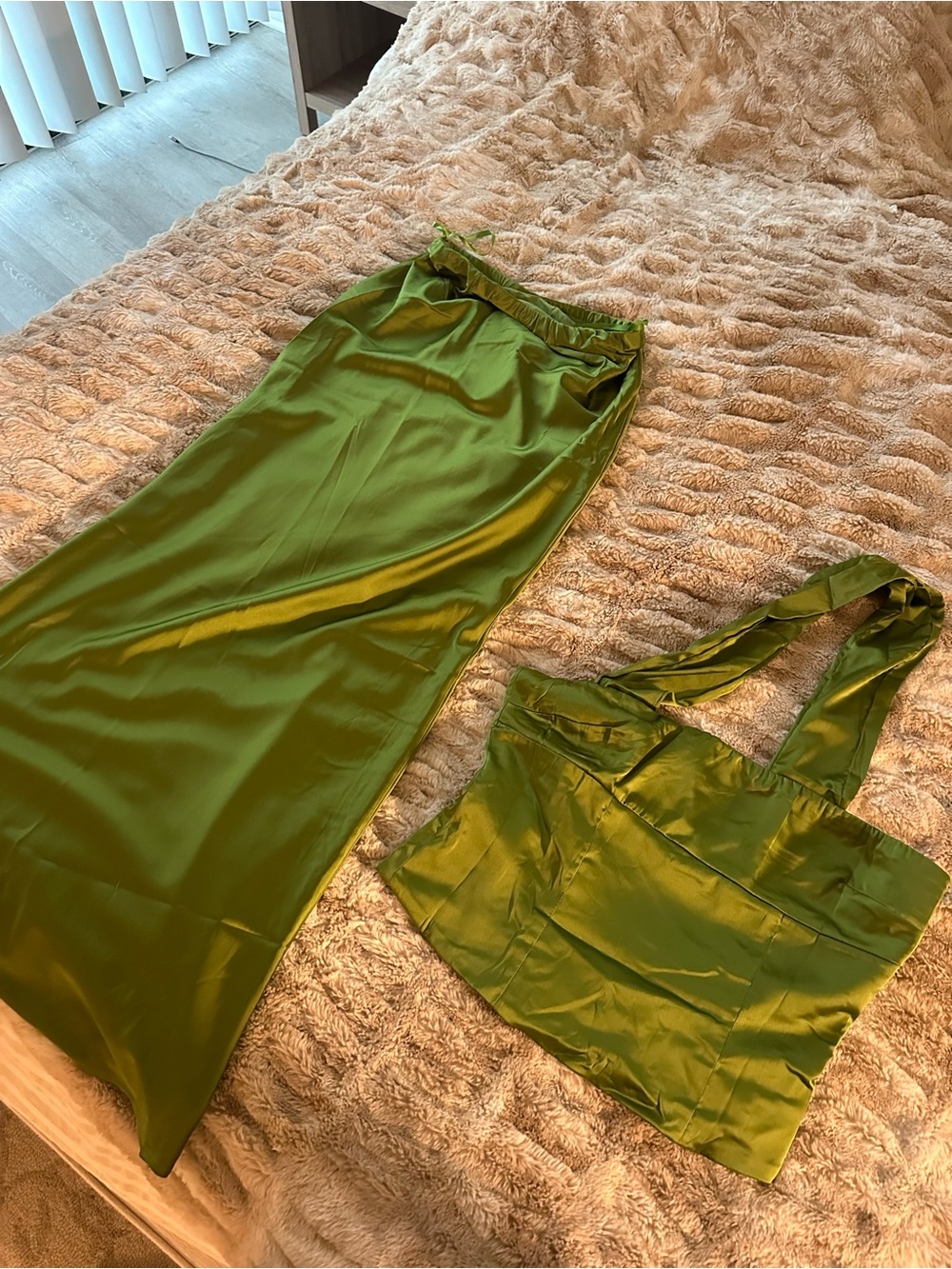 Green Satin Maxi Skirt - Women